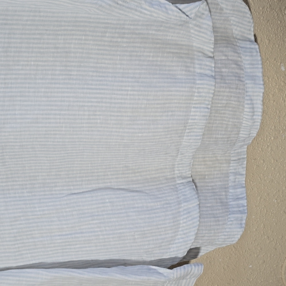 Garnet Hill Linen Light Blue Striped Casual Shirt - Picture 6 of 8